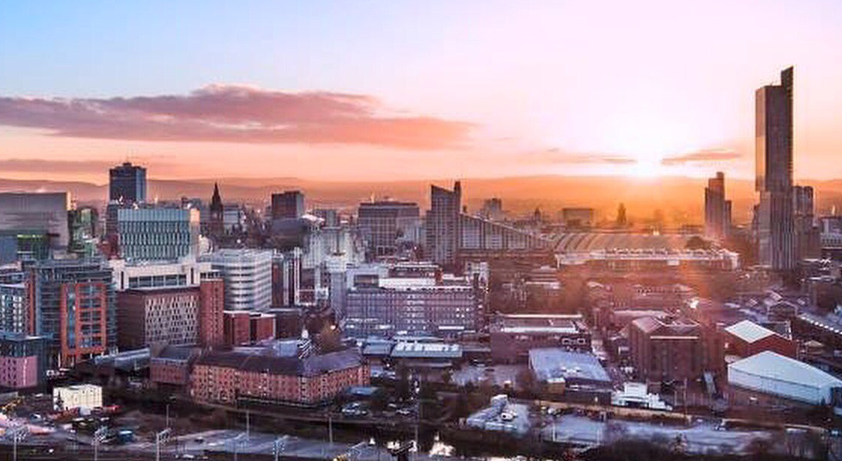 Manchester skyline during sunset