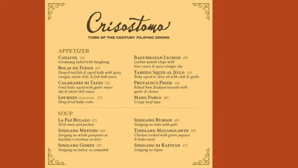 Appetizers Crisostomo Menu