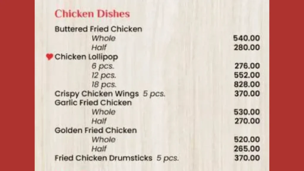 Chicken Dishes Ambers Menu Price