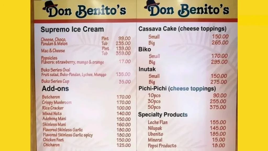 Dessert Don Benito's Menu