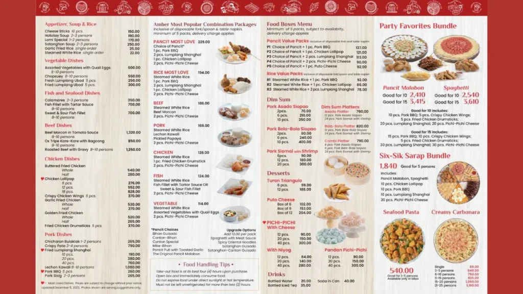 Detailed Ambers Menu Price