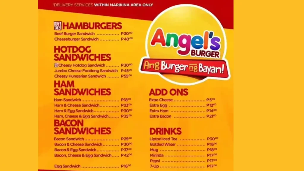 Detailed Angels Burger Menu