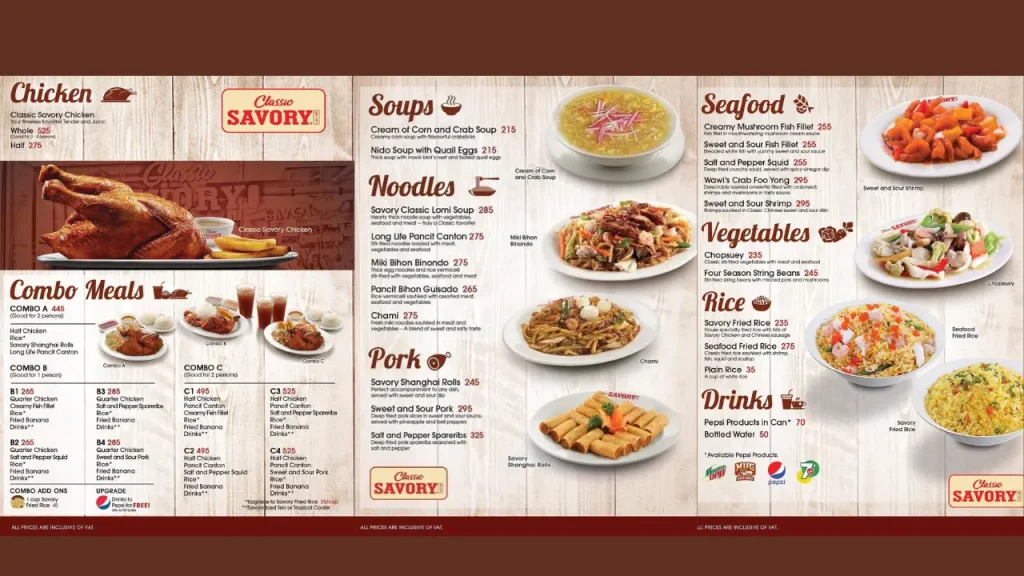 Detailed Classic Savory Menu