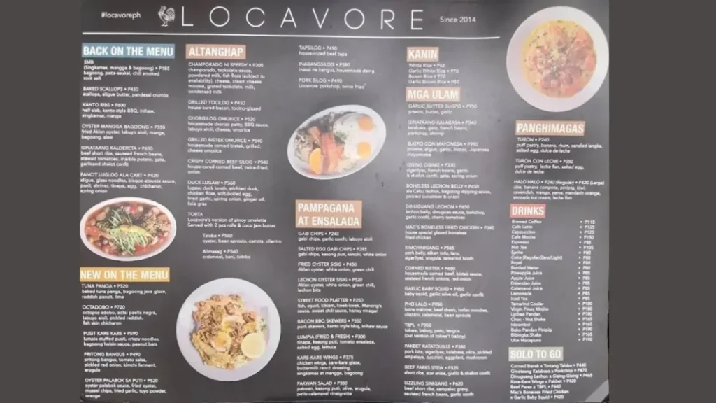 Detailed Locavore Menu Ingredients