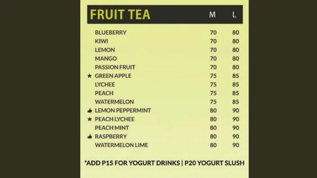 Fruit Teas Infinitea Menu