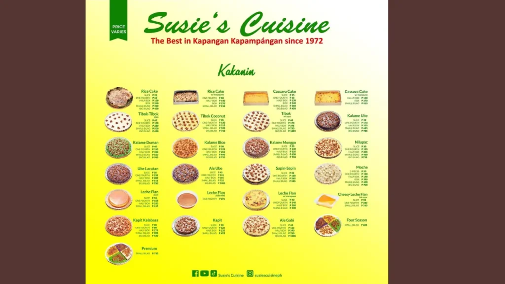 Kakanin Susie’s Cuisine Menu