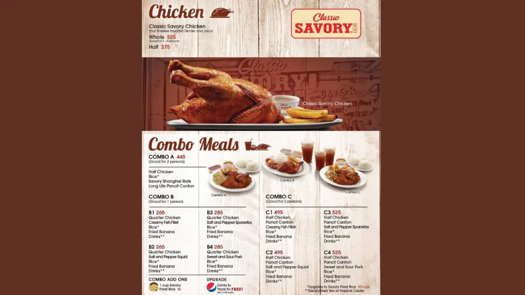 Main Courses Classic Savory Menu