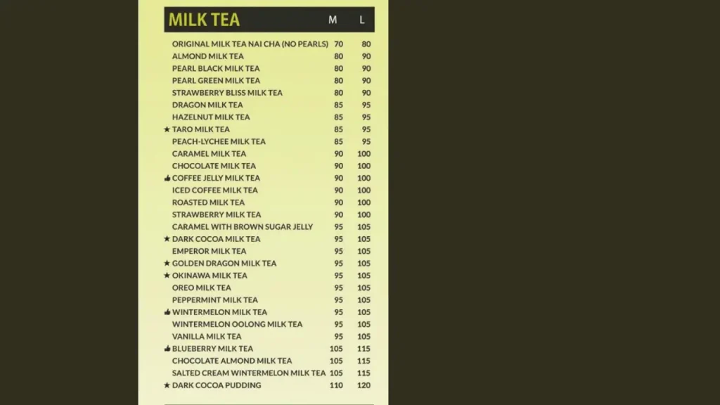 Milk Tea Infinitea Menu