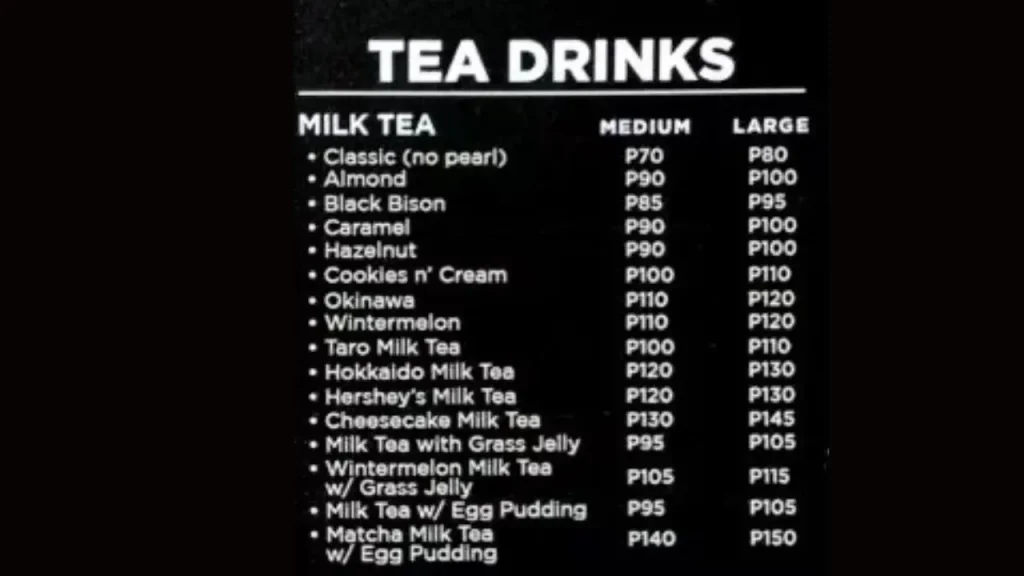 Milk Teas Black Scoop Menu