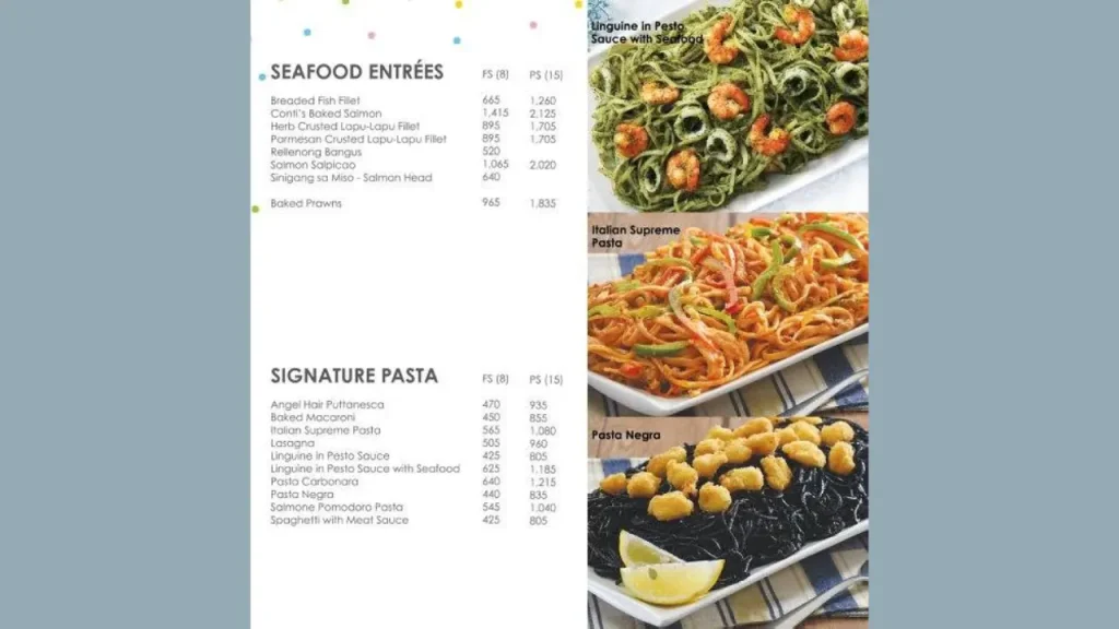 Pasta Contis Menu