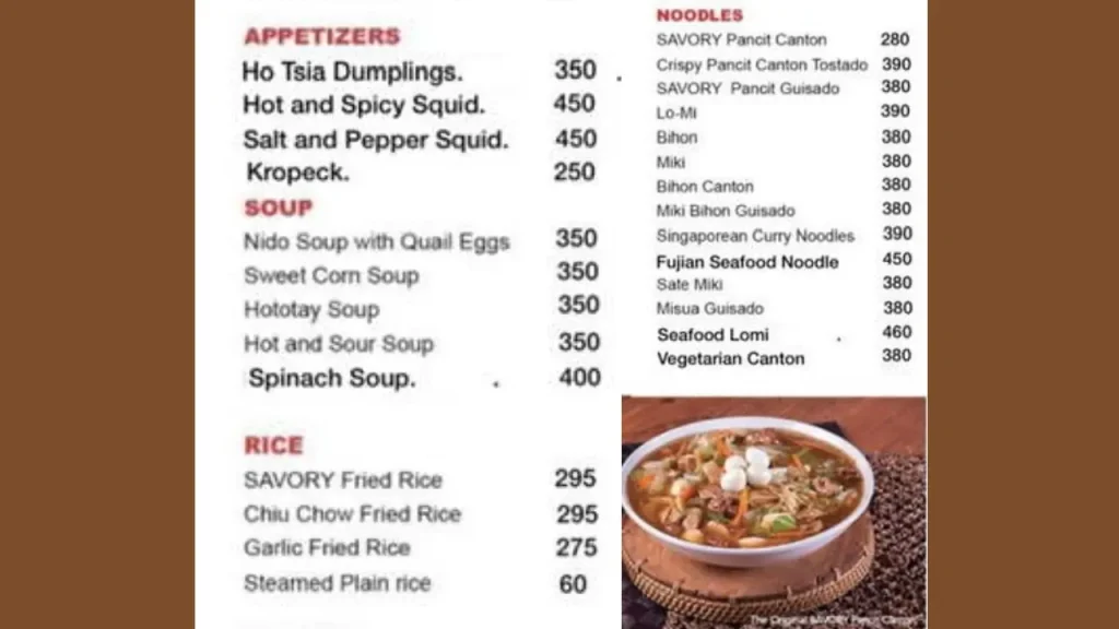 Popular International Savory Menu