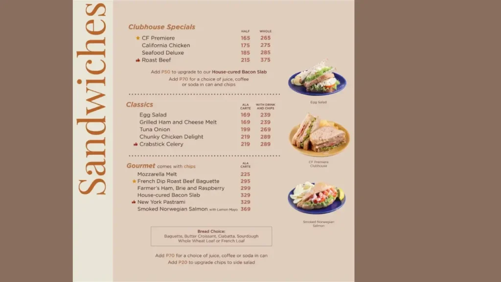 Sandwiches Cafe France Menu