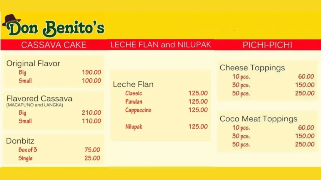 Specialty Dishes Don Benito's Menu