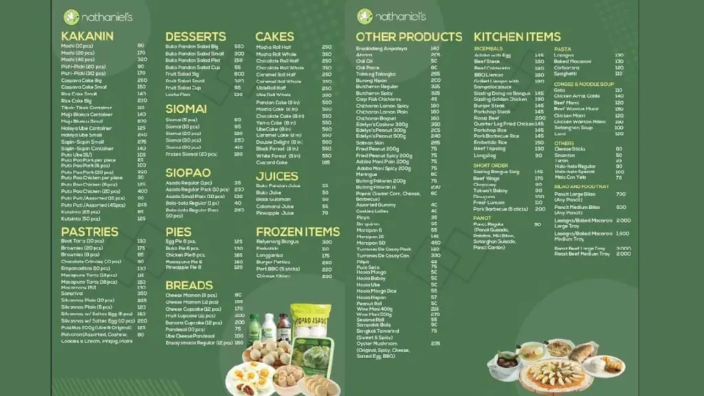 Detailed Nathaniels Menu