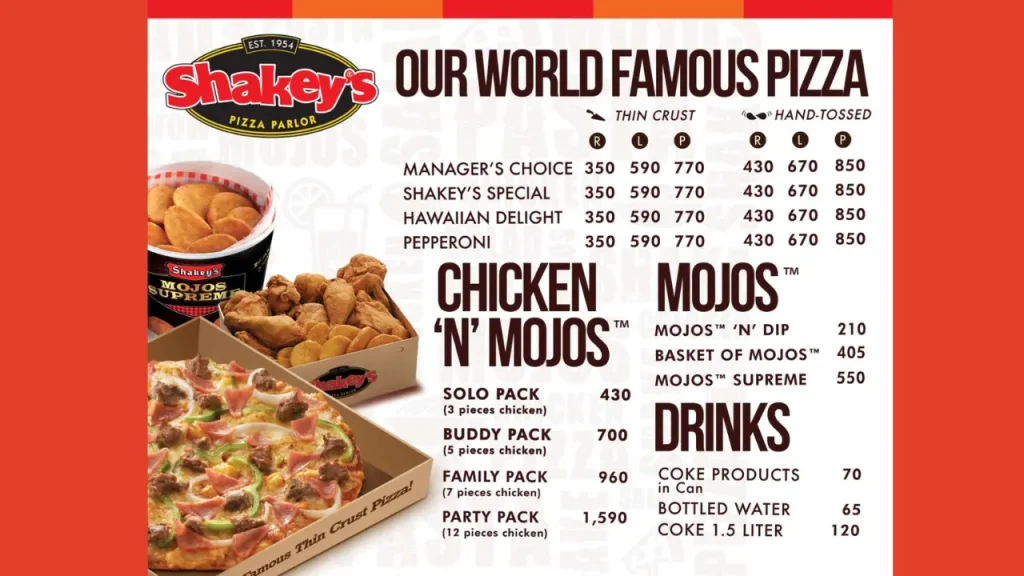 Pizzas Shakey's Menu Price