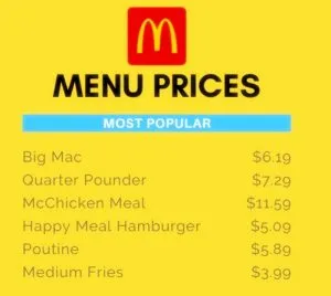 mcdonald's canada menu prices