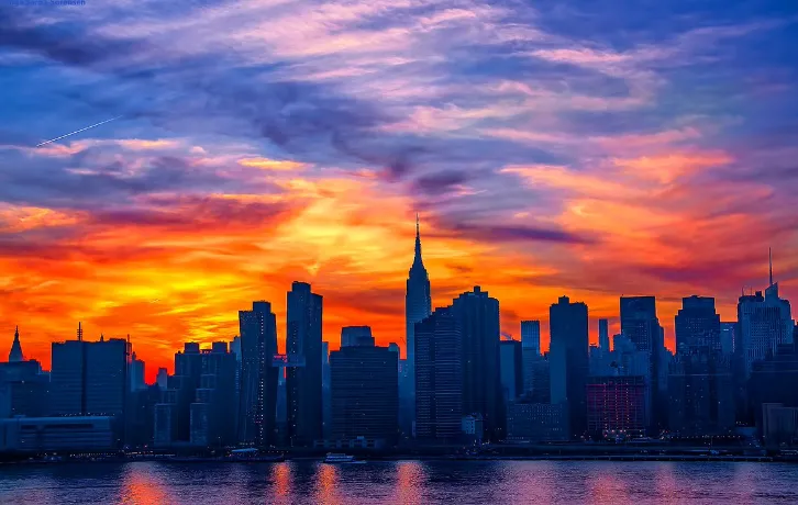 New York city skyline during sunset meditation